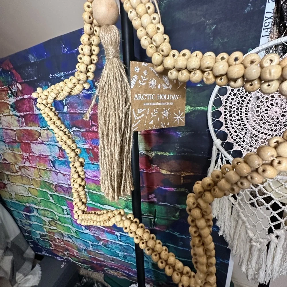 NWT BOHO Jute Cord and Beaded Star Home Decor Hanging Artwork.